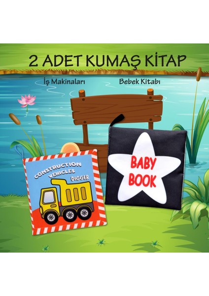 2 Kitap Tox Ingilizce Iş Makinaları ve Siyah - Beyaz Bebek Kumaş Sessiz Kitap E118 E136 - Bez Kitap , Eğitici Oyuncak , Yumuşak ve Hışırtılı