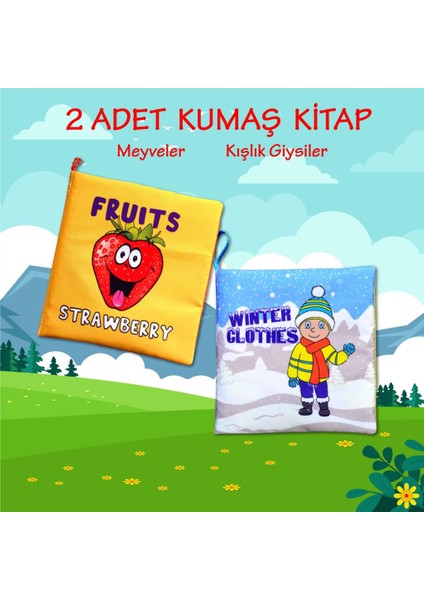 2 Kitap Tox Ingilizce Meyveler ve Kışlık Giysiler Kumaş Sessiz Kitap E126 E124 - Bez Kitap , Eğitici Oyuncak , Yumuşak ve Hışırtılı fiyatları