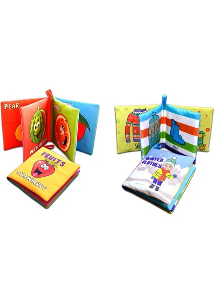 2 Kitap Tox Ingilizce Meyveler ve Kışlık Giysiler Kumaş Sessiz Kitap E126 E124 - Bez Kitap , Eğitici Oyuncak , Yumuşak ve Hışırtılı modelleri