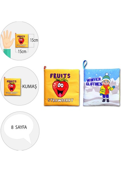 2 Kitap Tox Ingilizce Meyveler ve Kışlık Giysiler Kumaş Sessiz Kitap E126 E124 - Bez Kitap , Eğitici Oyuncak , Yumuşak ve Hışırtılı fırsatları