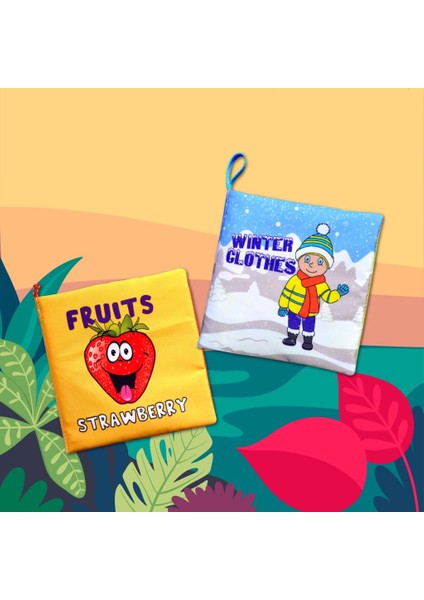 2 Kitap Tox Ingilizce Meyveler ve Kışlık Giysiler Kumaş Sessiz Kitap E126 E124 - Bez Kitap , Eğitici Oyuncak , Yumuşak ve Hışırtılı indirimleri