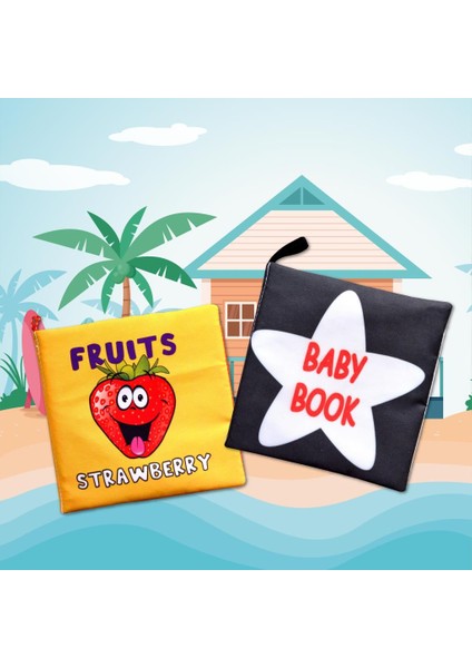 2 Kitap Tox Ingilizce Meyveler ve Siyah - Beyaz Bebek Kumaş Sessiz Kitap E126 E136 - Bez Kitap , Eğitici Oyuncak , Yumuşak ve Hışırtılı indirimleri