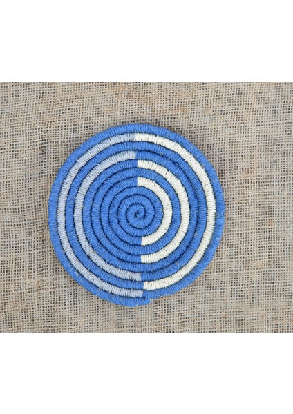 El Yapımı Hasır Duvar Tabağı 12 cm Mavi-Krem-Gri