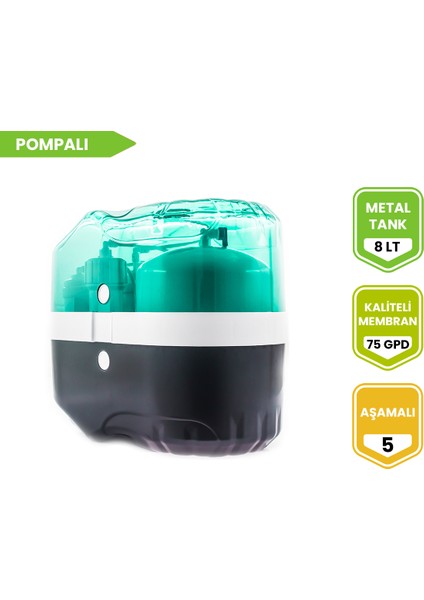 Yeşil 5 Aşamalı Pompalı Su Arıtma Cihazı