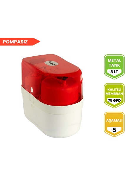 Kırmızı 5 Aşamalı Pompasız Su Arıtma Cihazı fiyatları