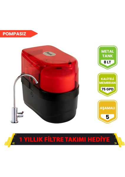 Pompasız Primax Su Arıtma Cihazı (Kırmızı Siyah) + 1 Yıllık Filtre Seti Hediyeli fiyatları