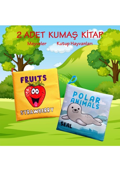 2 Kitap Tox Ingilizce Meyveler ve Kutup Hayvanları Kumaş Sessiz Kitap E126 E125 - Bez Kitap , Eğitici Oyuncak , Yumuşak ve Hışırtılı