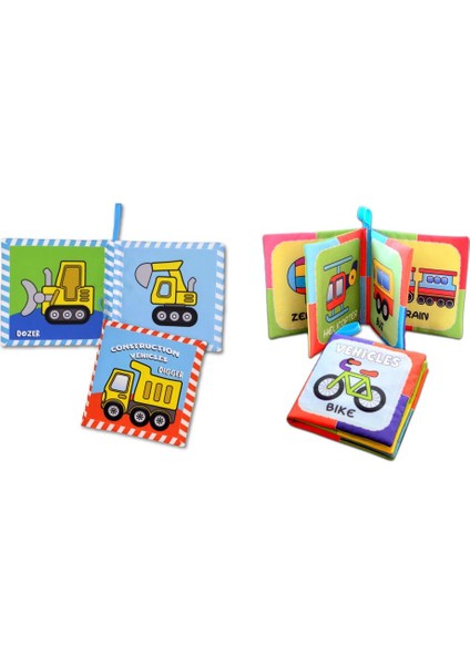 2 Kitap Tox Ingilizce Iş Makinaları ve Taşıtlar Kumaş Sessiz Kitap E118 E132 - Bez Kitap , Eğitici Oyuncak , Yumuşak ve Hışırtılı