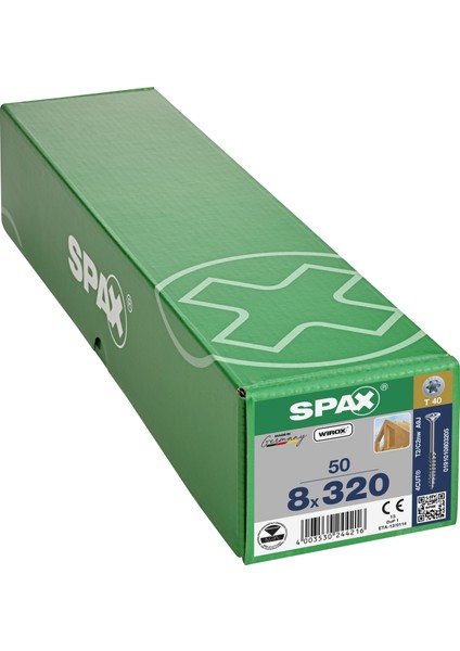 Ahşap Konstrüksiyon Vidası, 8 X320 Mm, 50 Adet, Yarım Dişli, Havşa Başlı, Wırox Kaplama
