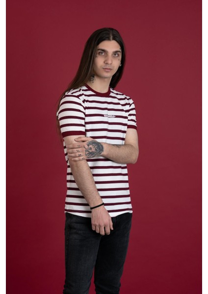 Slimfit Çizgili Sıfır Yaka Erkek Penye T-Shirt