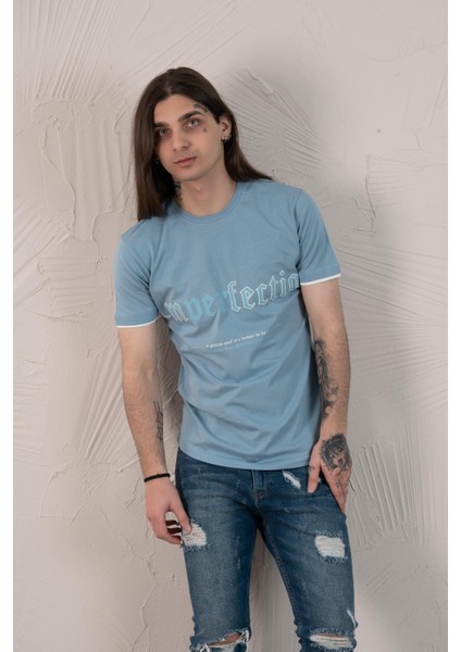 Slimfit Baskılı Sıfır Yaka Erkek Penye T-Shirt