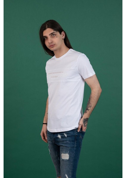 Slimfit Baskılı Sıfır Yaka Erkek Penye T-Shirt