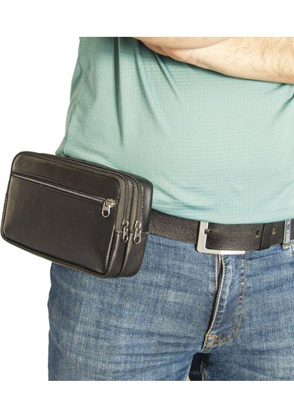 Hakiki Deri Büyük El ve Bel Çantası