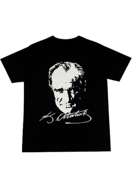 Unisex Atatürk Baskılı Kısa Kollu Siyah Tişört fiyatları