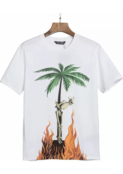 Amor Man Büyük Beden Palmiye Iskelet Baskili %100 Bambu Ultra Hafif Oversize Modern Erkek T-Shirt