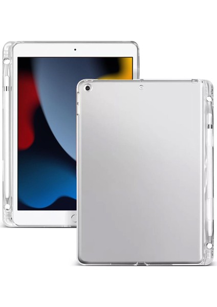 iPad 9.nesil 10.2 Inch Kalem Koymalı Silikon Kılıf - Şeffaf