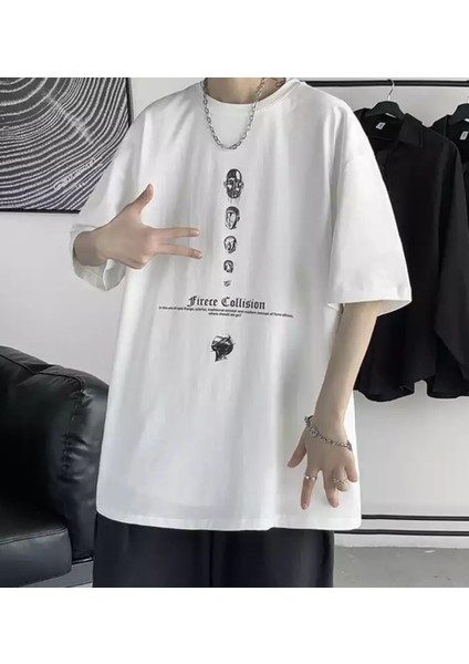 Firece Collision Dijital Baskili %100 Pamuk Oversize Sokak Stili Hip Hop Erkek T-Shirt