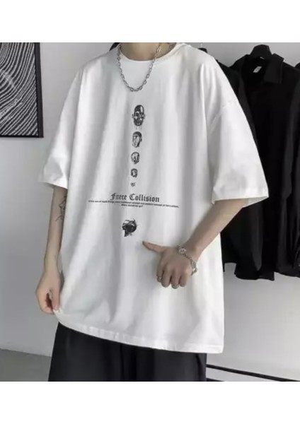 Firece Collision Dijital Baskili %100 Pamuk Oversize Sokak Stili Hip Hop Erkek T-Shirt fiyatları