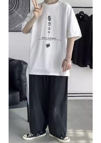 Firece Collision Dijital Baskili %100 Pamuk Oversize Sokak Stili Hip Hop Erkek T-Shirt modelleri