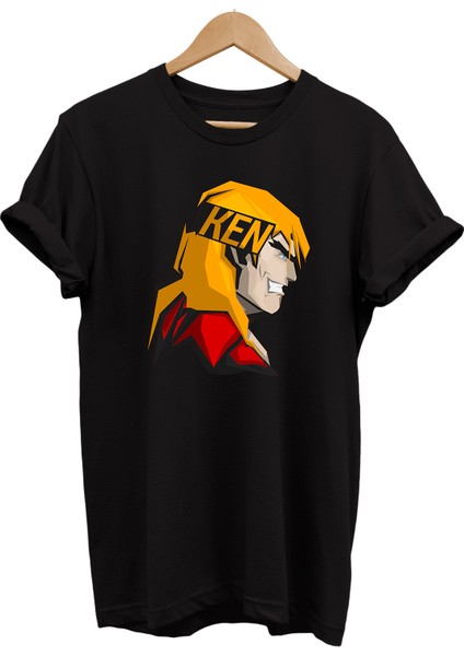 Street Fighter Ken Baskılı %100 Pamuk Oversize T-Shirt Büyük Beden Tişört