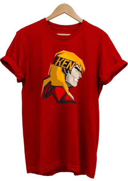 Street Fighter Ken Baskılı %100 Pamuk Oversize T-Shirt Büyük Beden Tişört