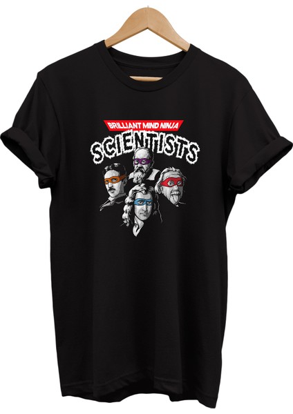 Bilim Adamları Baskılı %100 Pamuk Oversize T-Shirt Büyük Beden Tişört