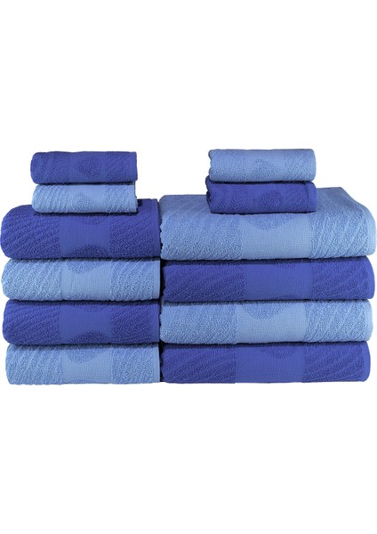 Su Damlası Desenli Pamuk Banyo Havlu Seti 12 Adet, 4 Banyo Havlusu, 4 El Havlusu, ve 4 Yüz Havlusu, -Comfort- Açık Mavi, Mavi, fiyatları