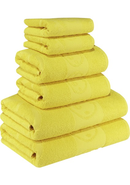 Civciv Desenli Pamuk Banyo Havlu Seti 6 Adet, 2 Banyo Havlusu, 2 El Havlusu, ve 2 Yüz Havlusu, -Comfort- Açık Sarı,,