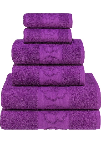 Menekşe Desenli Pamuk Banyo Havlu Seti 6 Adet, 2 Banyo Havlusu, 2 El Havlusu, ve 2 Yüz Havlusu, -Comfort- Violet, fiyatları
