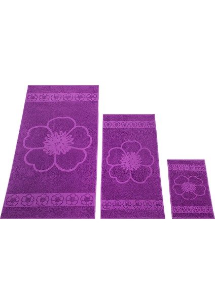 Menekşe Desenli Pamuk Banyo Havlu Seti 6 Adet, 2 Banyo Havlusu, 2 El Havlusu, ve 2 Yüz Havlusu, -Comfort- Violet, modelleri
