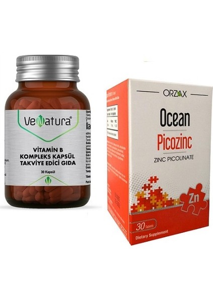 Vitamin B Kompleks Kapsül Gıda 30 Kapsül + Picozinc 30 Tablet