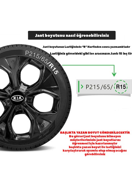 Kia Rio 15 Inç Jant Kapağı Amblemli Piano Black 4'lü Set 212