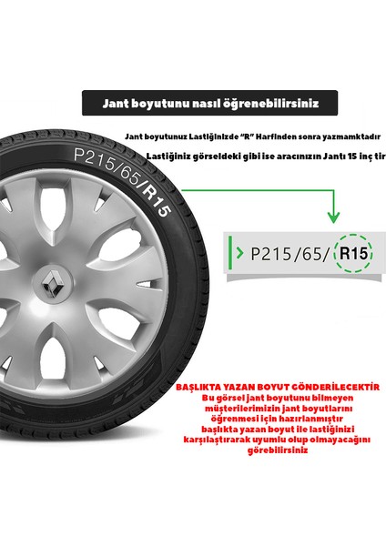 Renault Megane 15 Inç Jant Kapağı Amblemli Gri 4 Adet 1 Takım 141