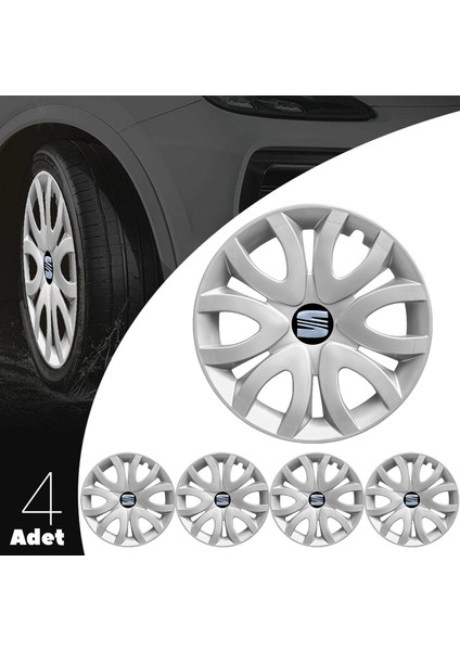 Seat Leon 15 Inç Uyumlu Jant Kapağı Amblemli Gri 4 Adet 1 Takım 139