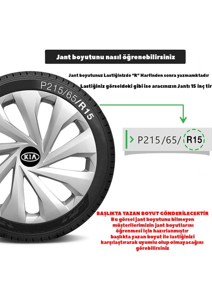 Kia Pride 15 Inç Jant Kapağı Amblemli Gri 4'lü Set 130