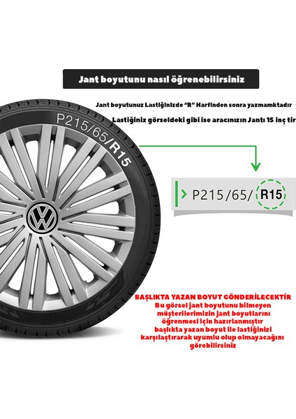 Volkswagen 14 Inç Jant Kapağı Amblemli Gri 4 Adet 1 Takım 125