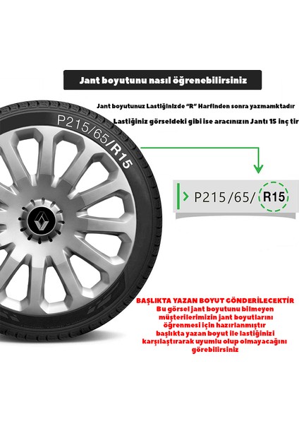 Renault Megane I 15 Inç Uyumlu Jant Kapağı Amblemli Gri 4'lü Takım 121