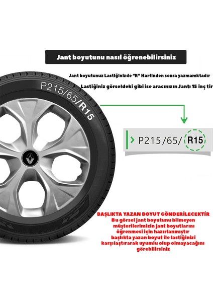 Renault Symbol 13 Inç Uyumlu Jant Kapağı Amblemli Gri 4 Adet 1 Takım 111