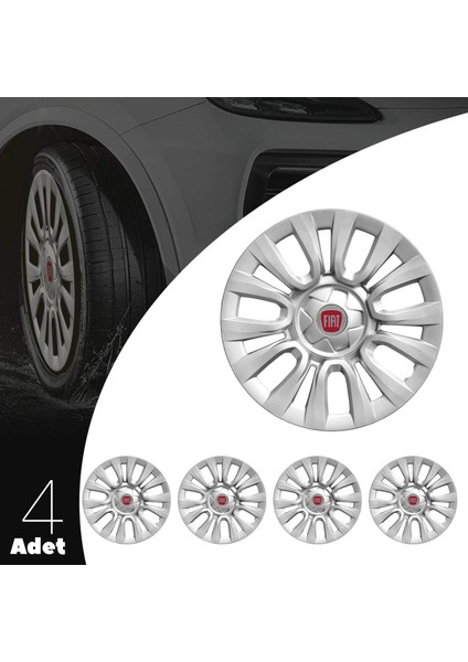 Fiat 15 Inç Uyumlu Jant Kapağı Amblemli Gri 4 Adet 1 Takım 109