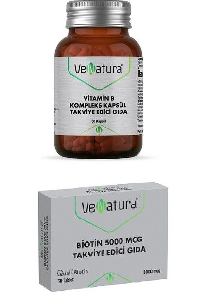 Vitamin B Kompleks Kapsül Takviye Edici Gıda 30 Kapsül + Biotin 5000 Mcg Takviye Edici Gıda