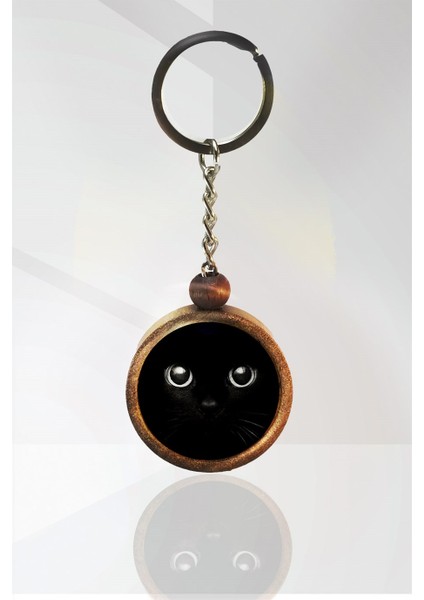 Siyah Kedi Ahşap Anahtarlık