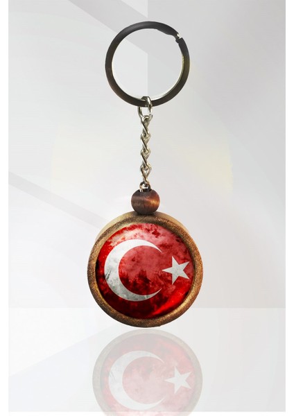 Türk Bayrağı Ahşap Anahtarlık