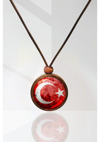 Türk Bayrağı Ahşap Kolye
