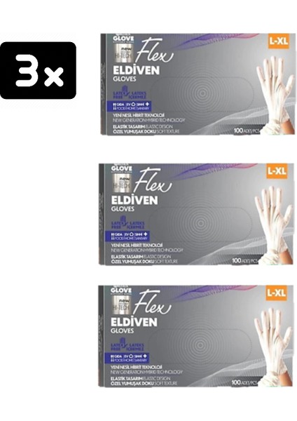 Flex Glove Pudrasız 100'lü L-Xl Beden 3'lü