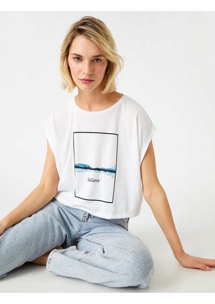 2YAK13965EK Yuvarlak Yaka NormalKalıp Koyu Beyaz Kadın T-Shirt