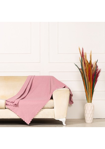 Pembe Dokuma Kadife Şönil Çift Taraflı Koltuk Örtüsü Şalı 175X215CM
