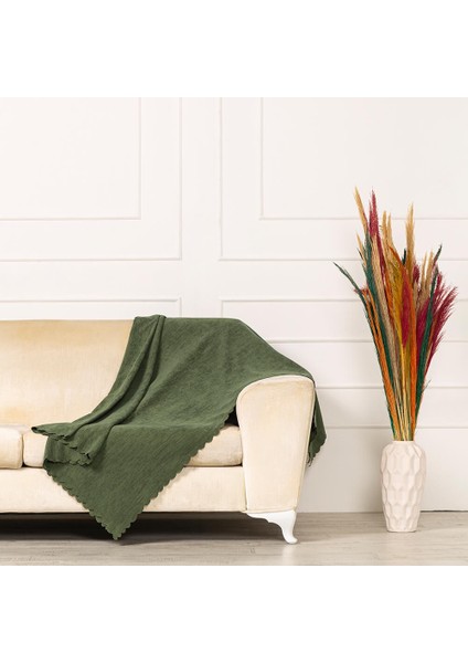 Yeşil Dokuma Kadife Şönil Çift Taraflı Koltuk Örtüsü Şalı 175X215CM