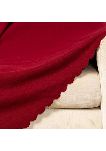 Bordo Dokuma Kadife Şönil Çift Taraflı Koltuk Örtüsü Şalı 175X215CM