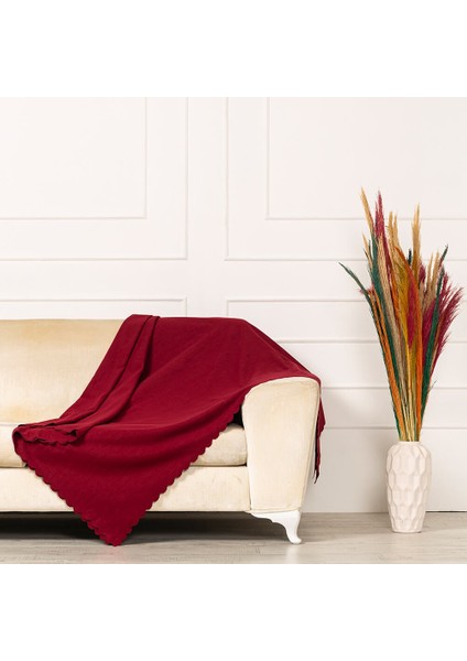 Bordo Dokuma Kadife Şönil Çift Taraflı Koltuk Örtüsü Şalı 175X215CM