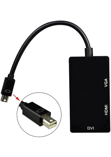 Mini Displayport VGA DVI HDMI Çevirici 3 In 1 Mini Dp Erkek DVI HDMI VGA Dişi Thunderbolt